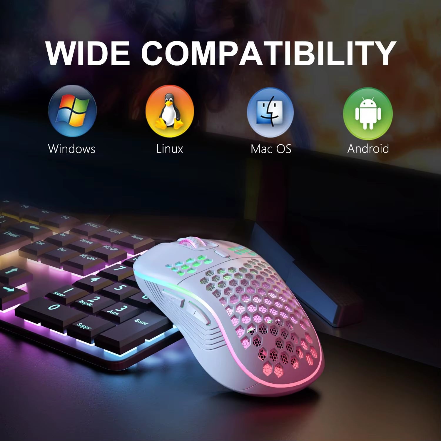 RGB Ergonomic 2.4G Wireless Gaming Mouse - Rechargeable Honeycomb Design with 6 Buttons & 3-Speed DPI