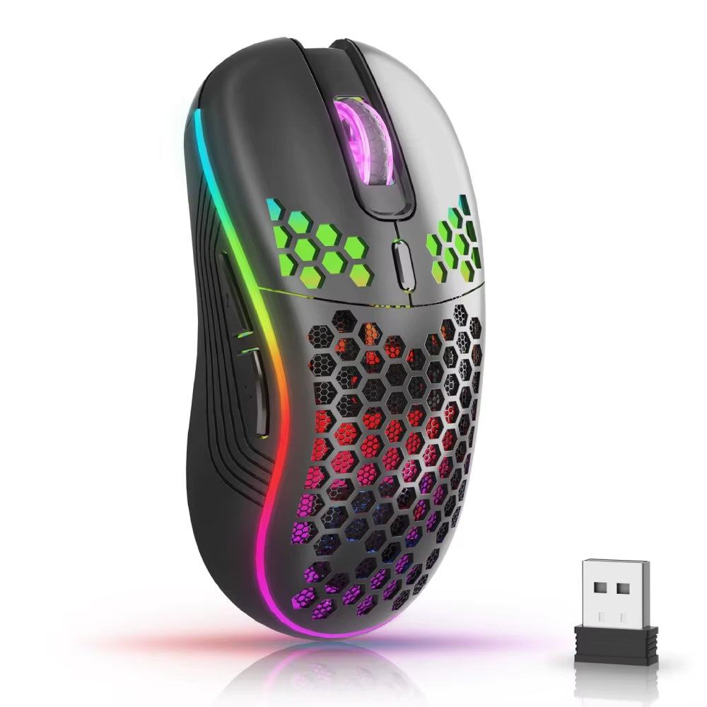 RGB Ergonomic 2.4G Wireless Gaming Mouse - Rechargeable Honeycomb Design with 6 Buttons & 3-Speed DPI