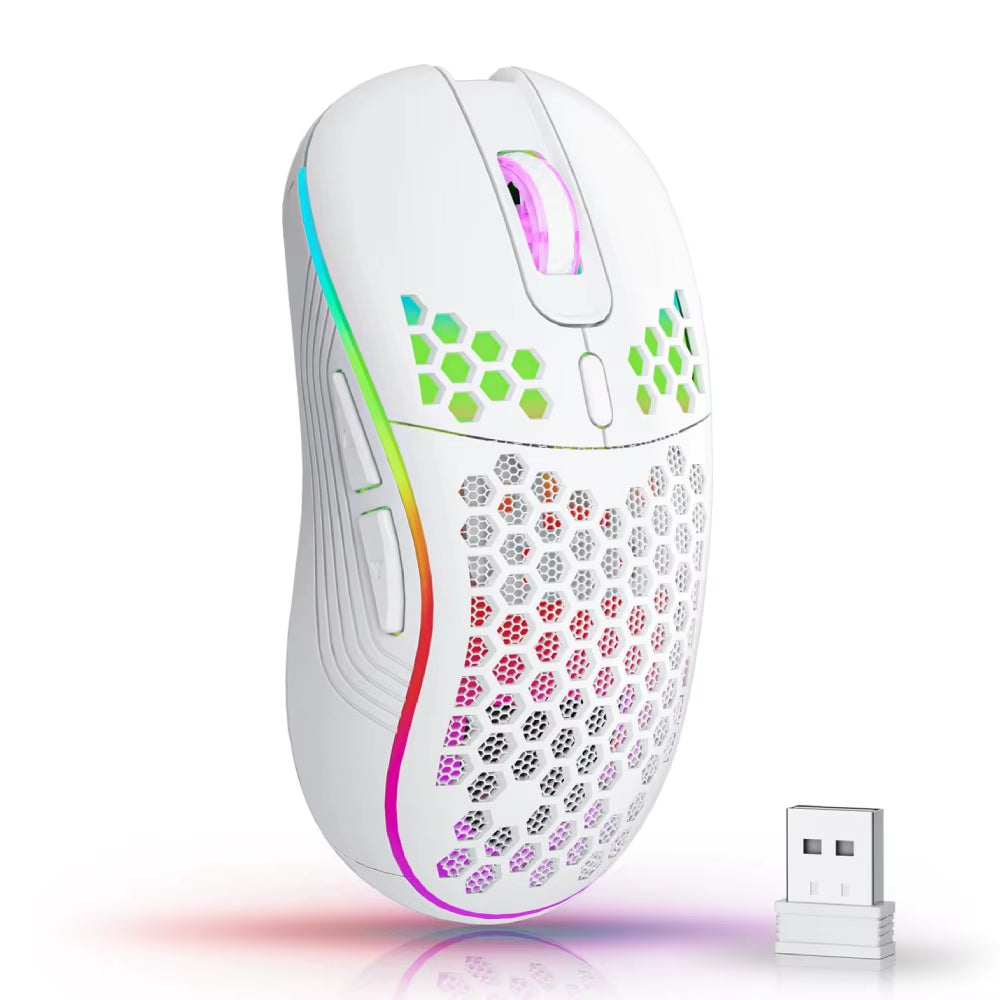 RGB Ergonomic 2.4G Wireless Gaming Mouse - Rechargeable Honeycomb Design with 6 Buttons & 3-Speed DPI