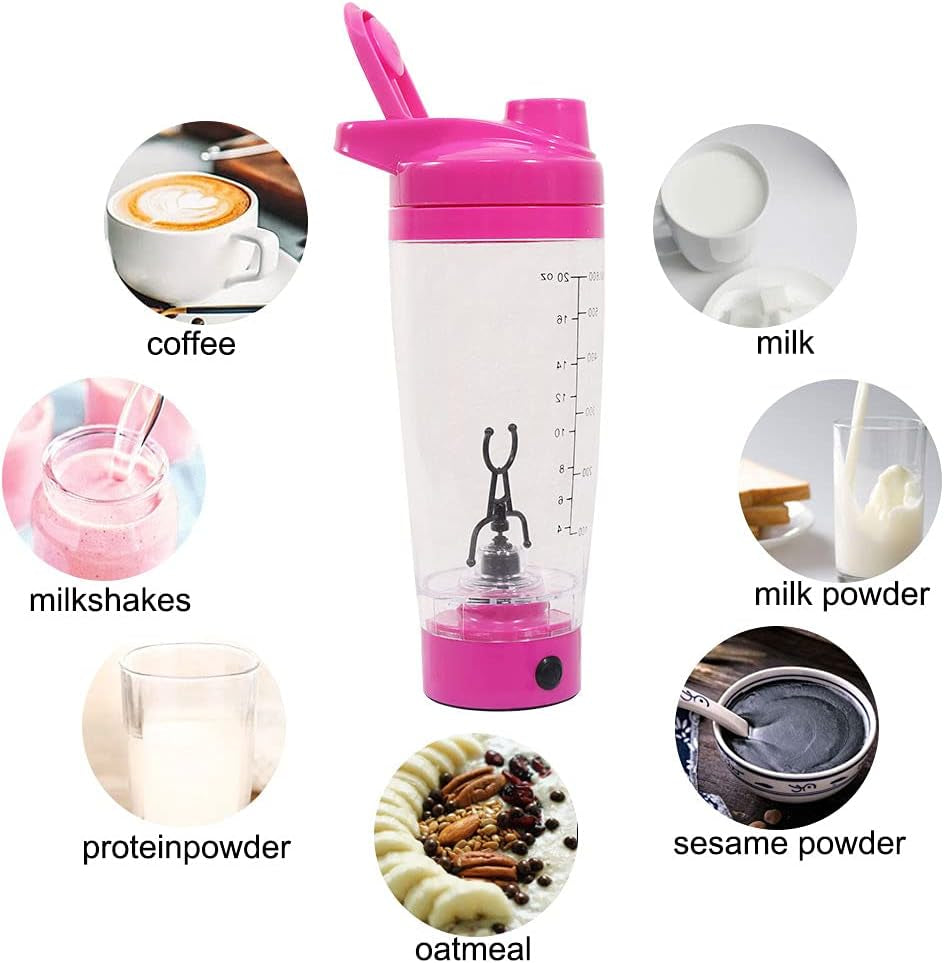 Electric Self Mixing Protein Shaker Bottle - 25 Oz High-Torque Blender Cup (Pink) - Portable & Self-Stirring for Smooth Drinks!