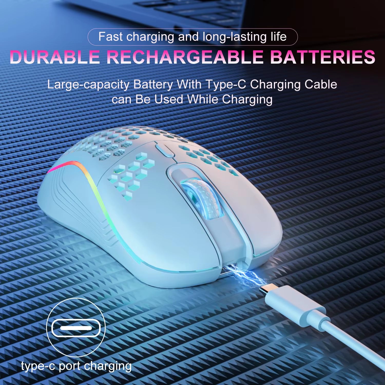RGB Ergonomic 2.4G Wireless Gaming Mouse - Rechargeable Honeycomb Design with 6 Buttons & 3-Speed DPI